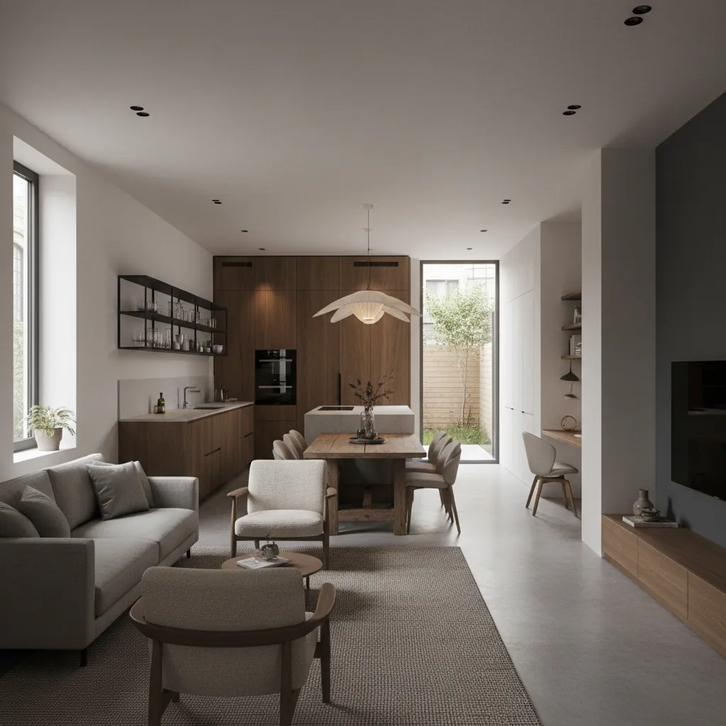 deep long narrow house interior showing linear layout and depth
