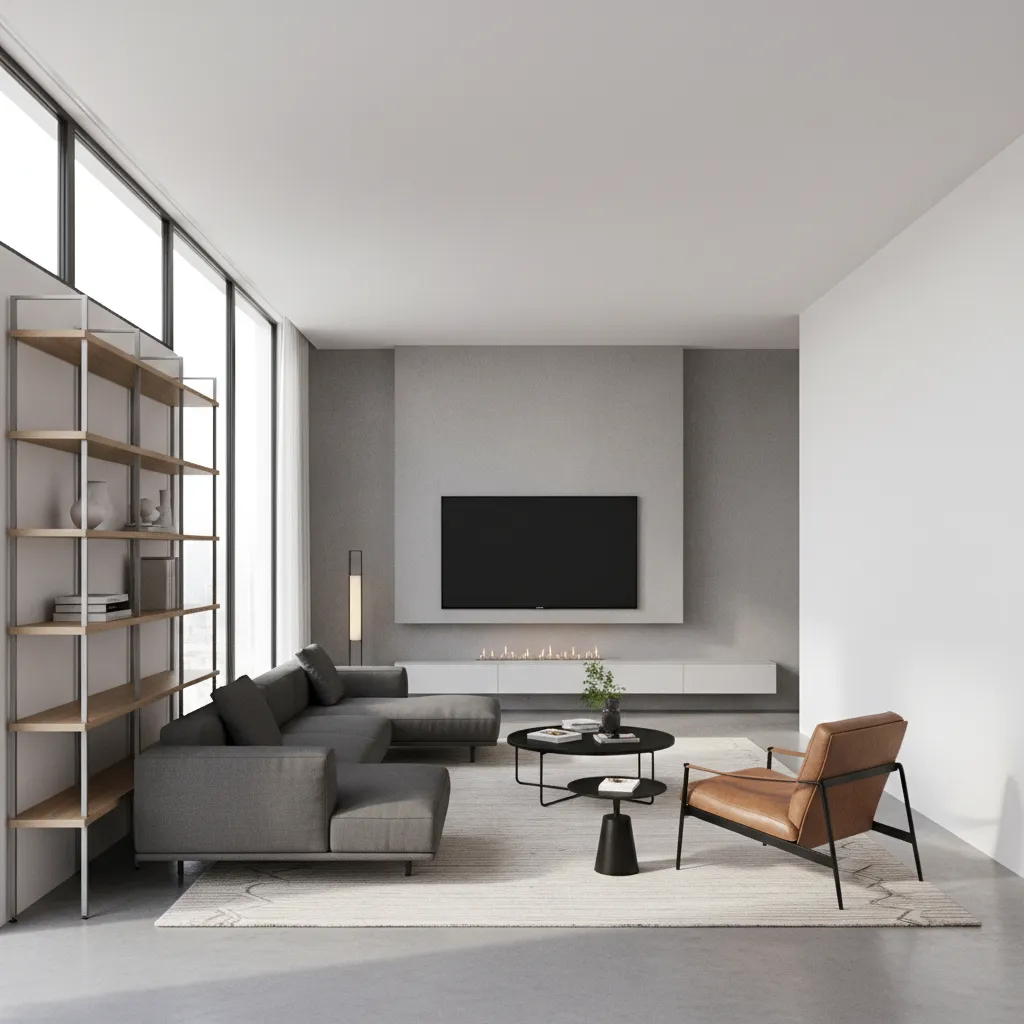 example of a long narrow rectangular living room interior