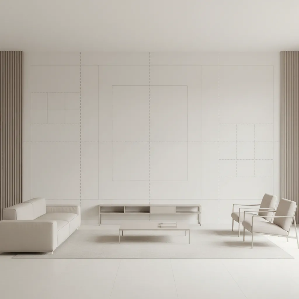 Diagram showing vertical and horizontal wall decor layout planning for long walls