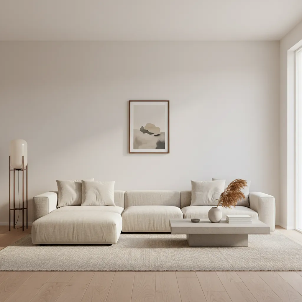 large living room wall with small centered artwork looking empty