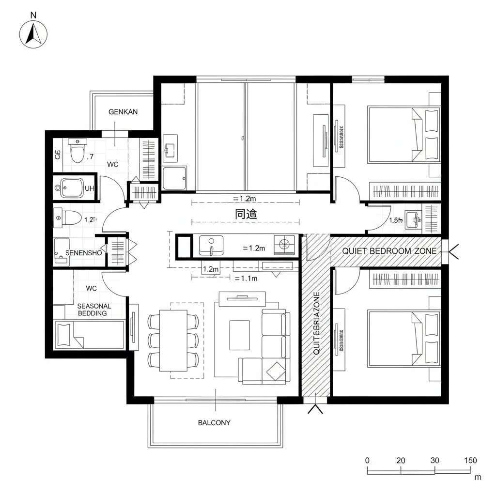 回遊キッチンと静音ベッドルーム