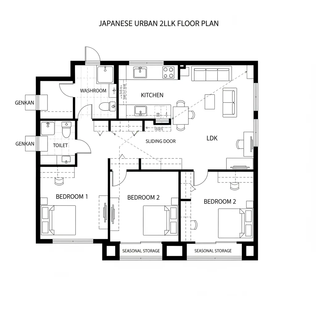 回遊型LDKと片側に寄せた二室