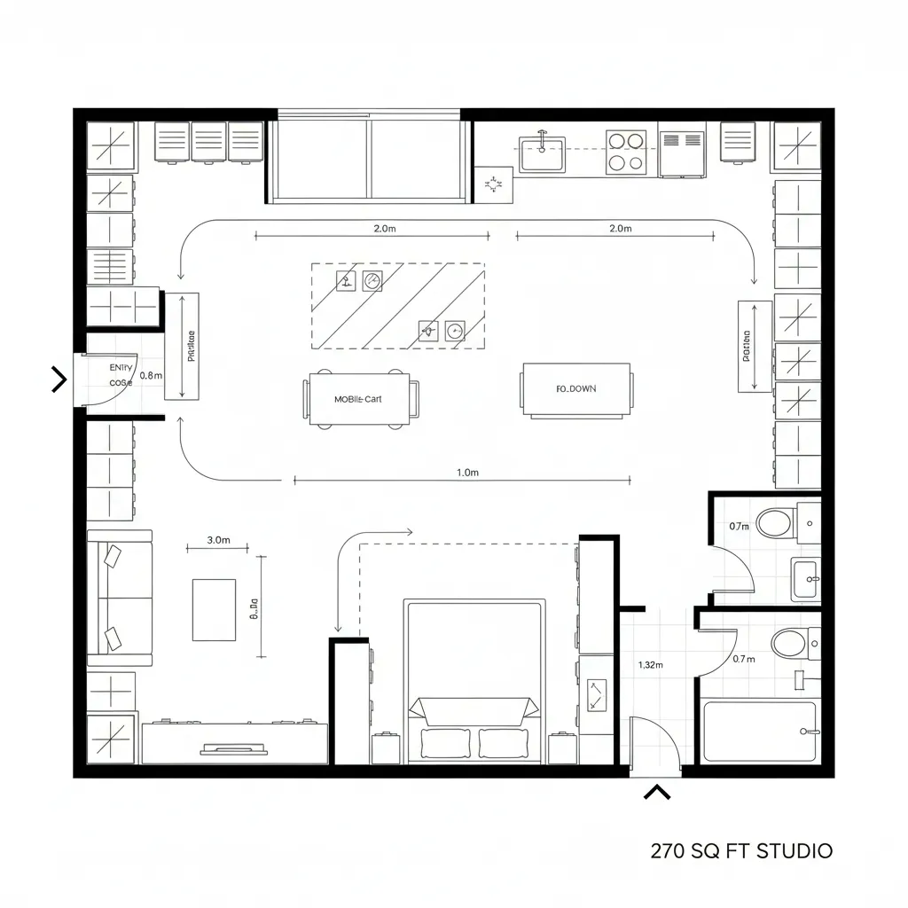 2D CAD loop plan with perimeter circulation and central tools