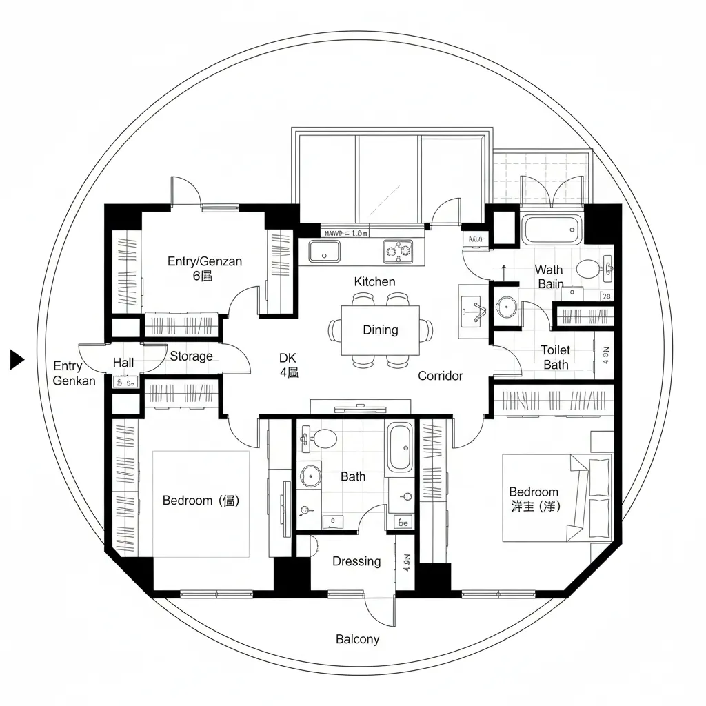 回遊できるキッチン接続型