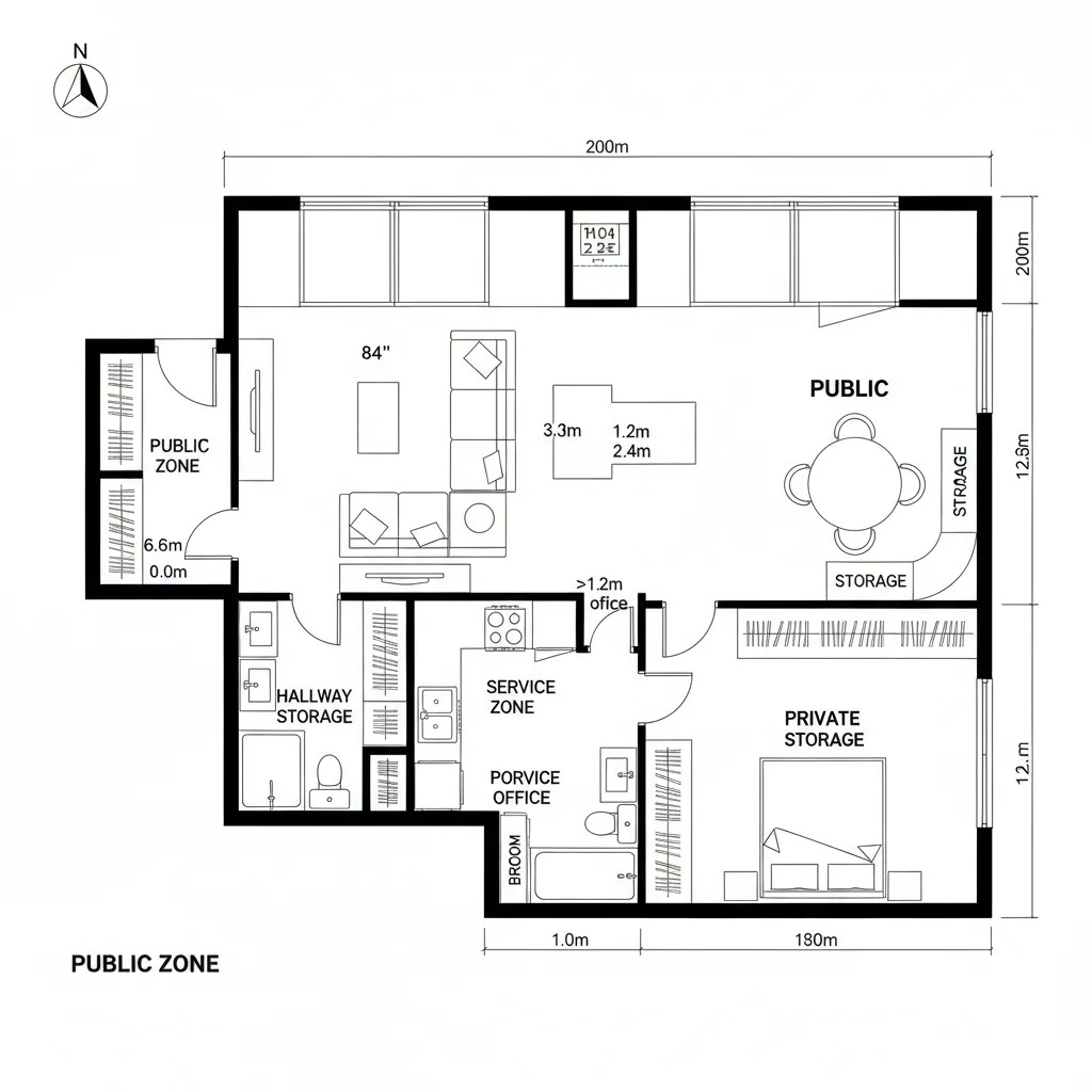 Detailed floor plan including a living room dining area kitchen bedroom and bathroom with measurements