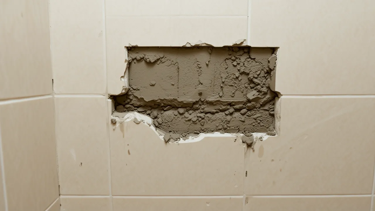 bathroom tile lifted showing failed cement bond underneath