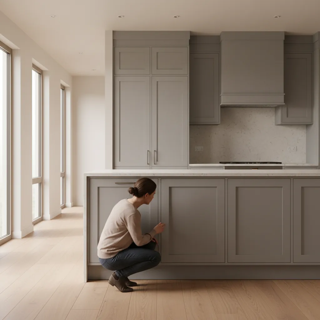 loose kitchen cabinet toe kick panel slightly detached from base cabinet