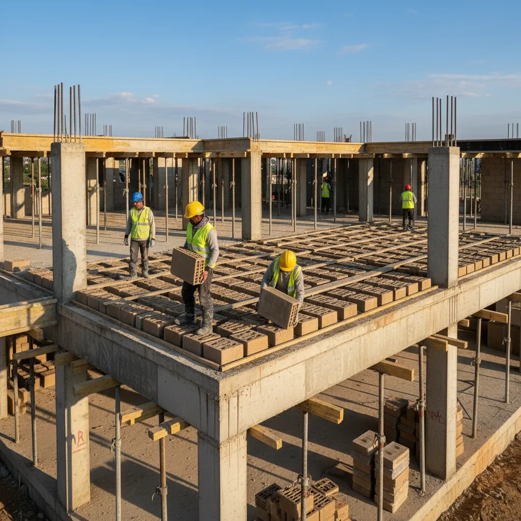 losa aligerada con bloques durante construcción de vivienda