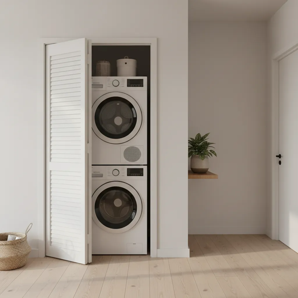 Louvered door design used to improve airflow in laundry closet