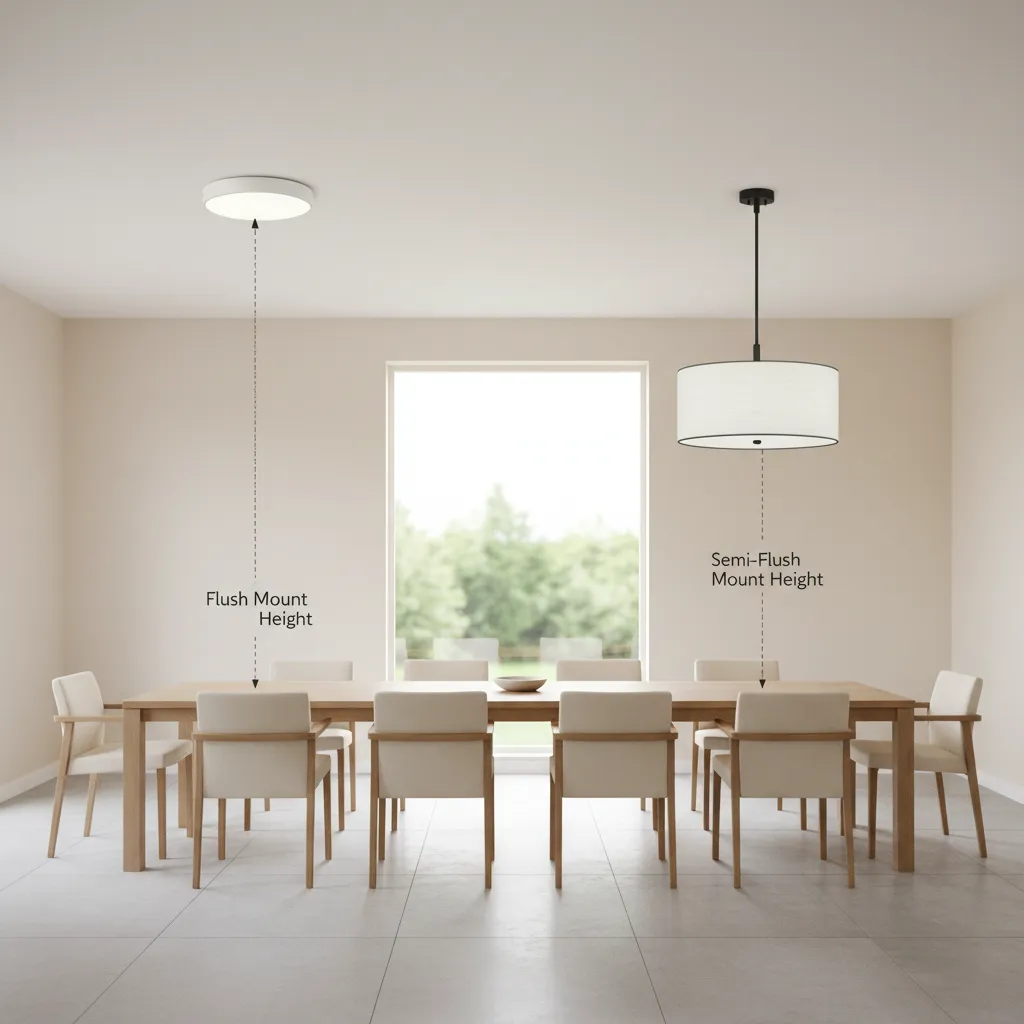 visual comparison of ceiling clearance between flush and semi flush lights