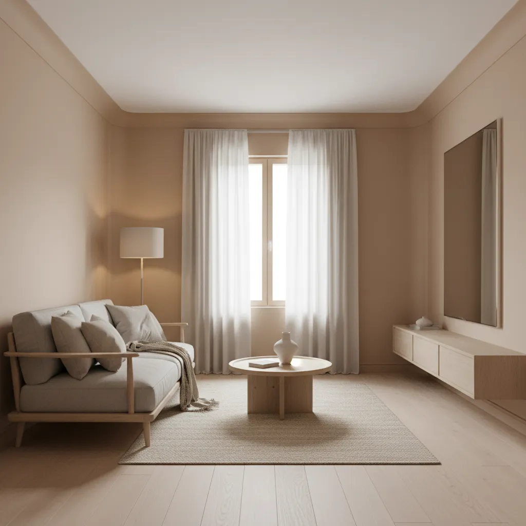 Interior showing paint technique where wall color slightly extends onto the ceiling