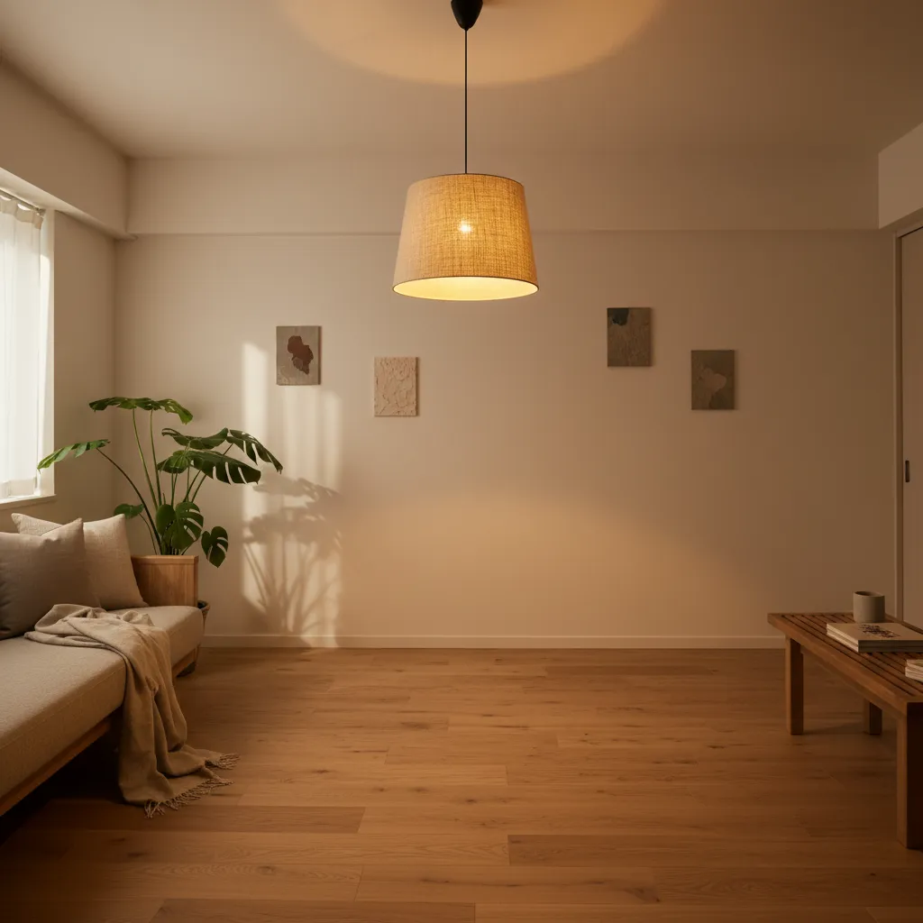 Tips 5: 光と素材は“低コントラスト＋点照明”（日式風格の空気感）