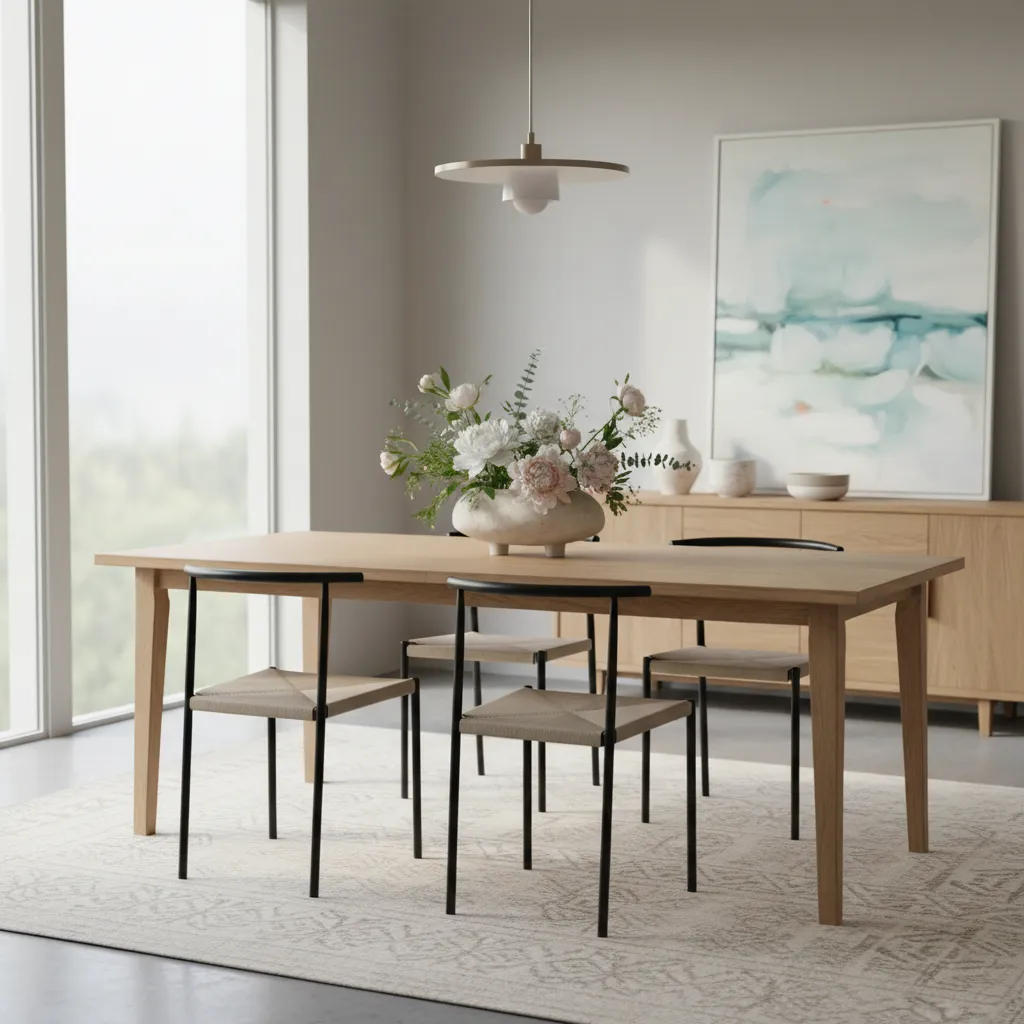 Low floral centerpiece on everyday dining table setup
