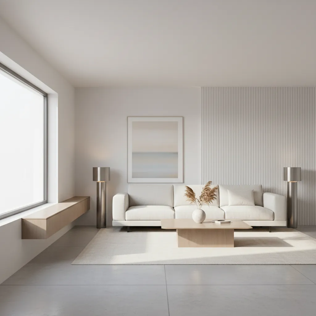 Living room layout with low furniture allowing light from a small window to spread