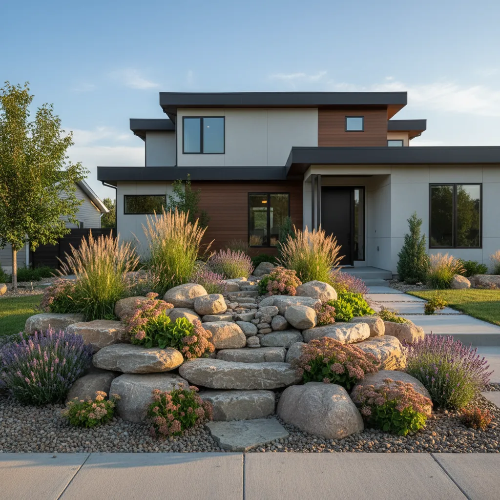 Low-Maintenance Rock Flower Bed Design for the Front Yard