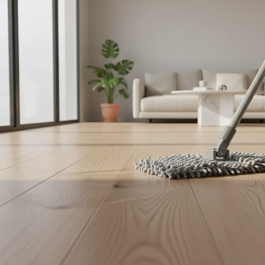 lightly damp microfiber mop cleaning engineered hardwood floor surface
