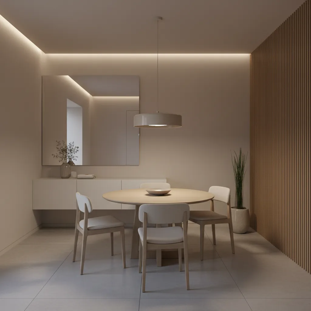 Dining room with low ceiling and pendant hanging too low above the table