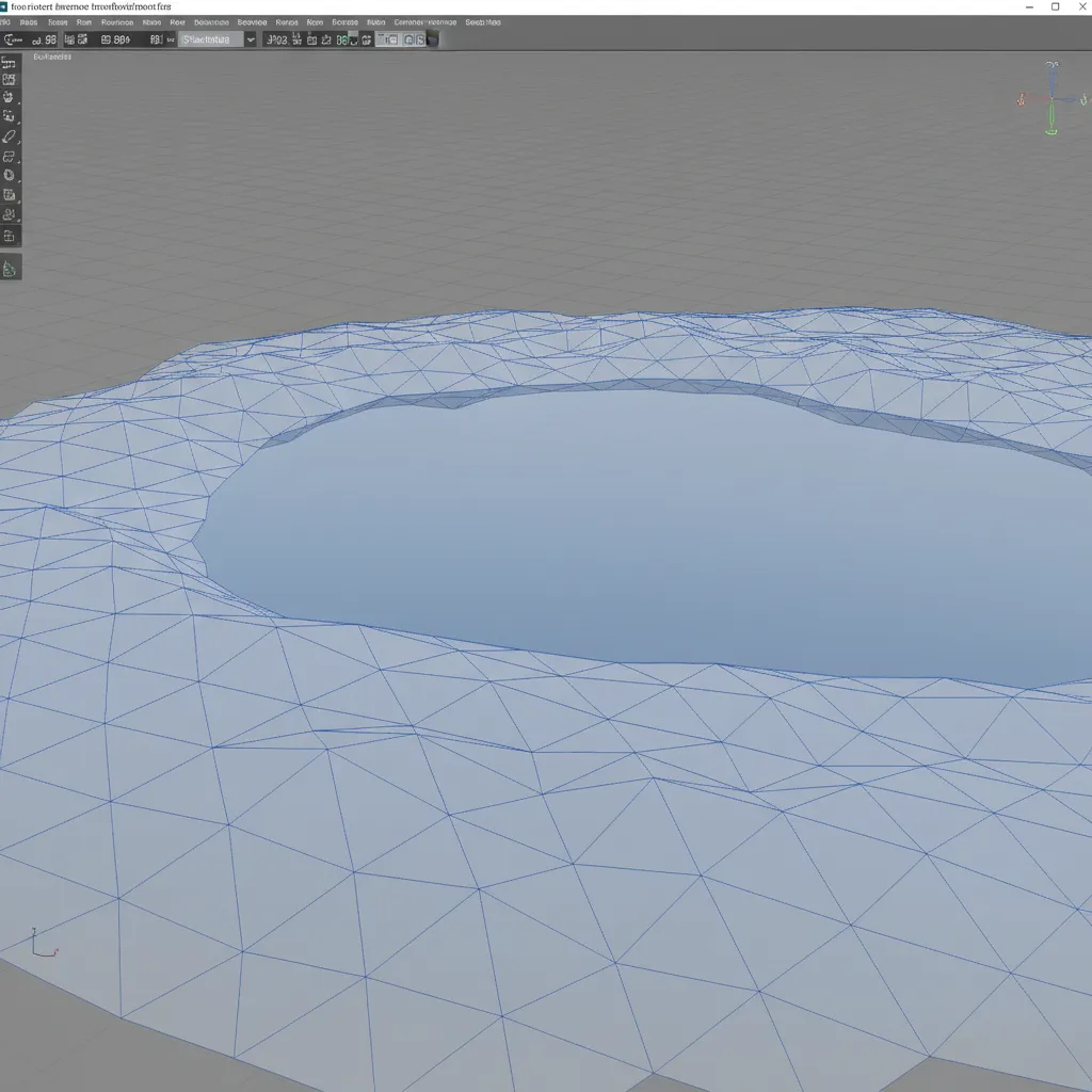 Low poly shoreline terrain mesh used for optimizing a pond environment
