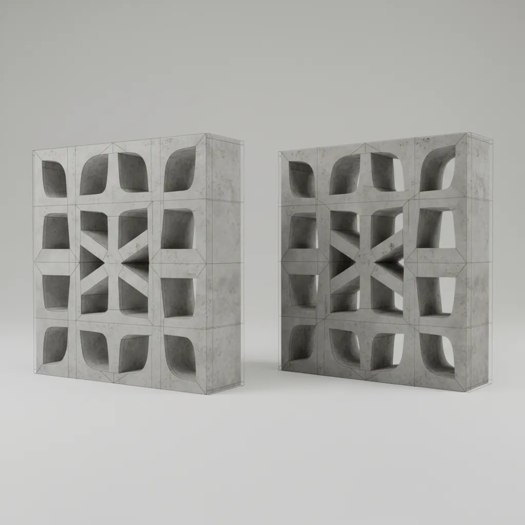 comparison between high poly and optimized low poly cement ventilator 3D models