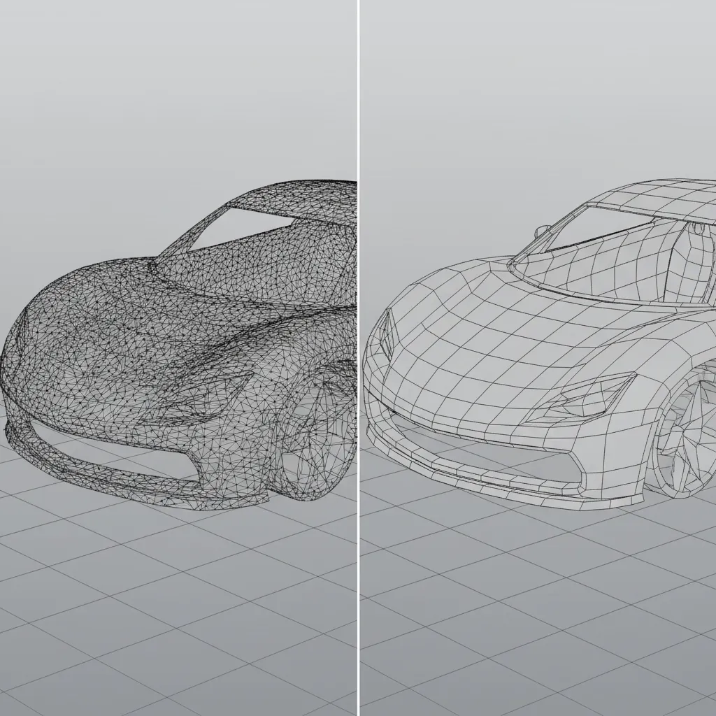 comparison between high polygon and optimized low polygon 3D model