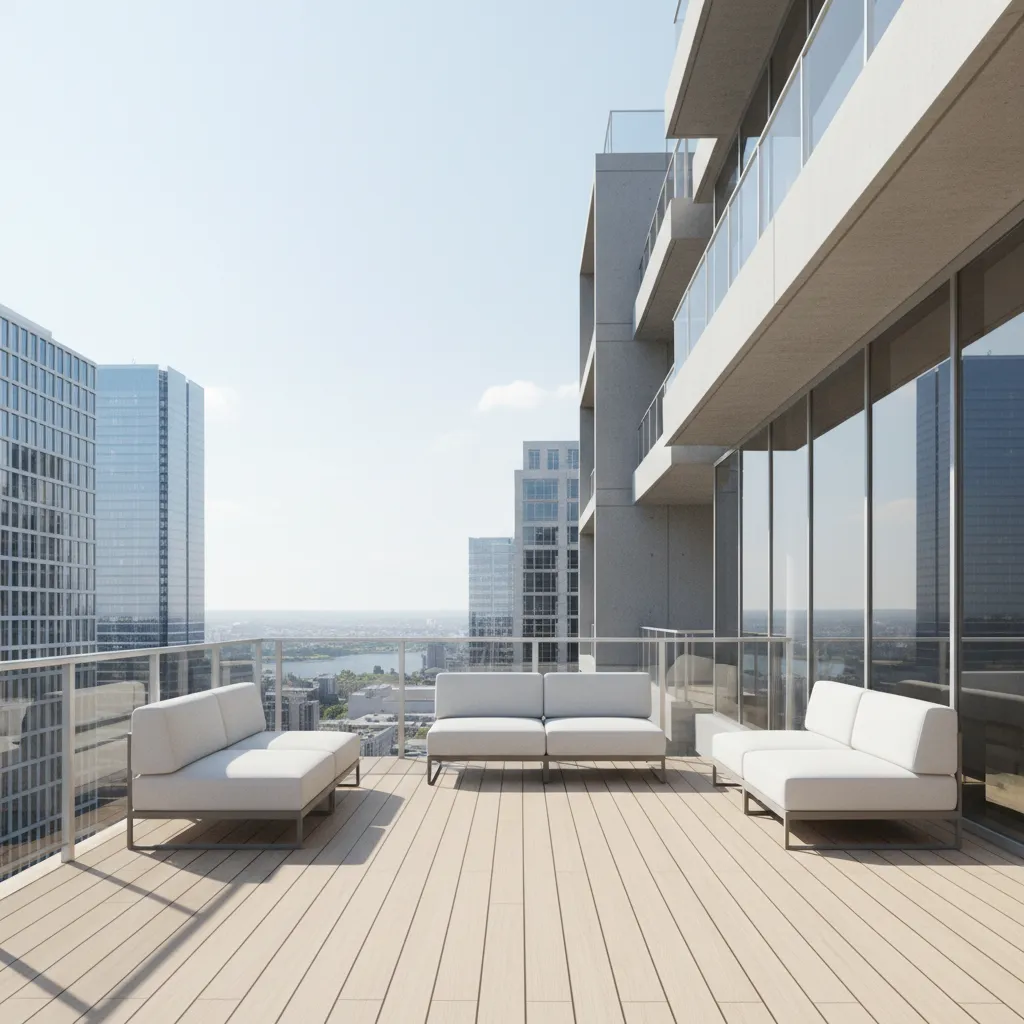 low profile balcony seating layout that keeps the railing view open
