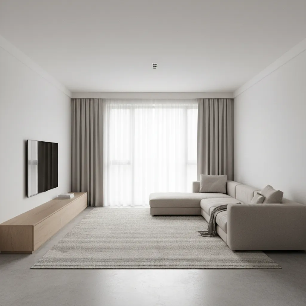 low profile sofa and horizontal furniture arrangement in low ceiling living room