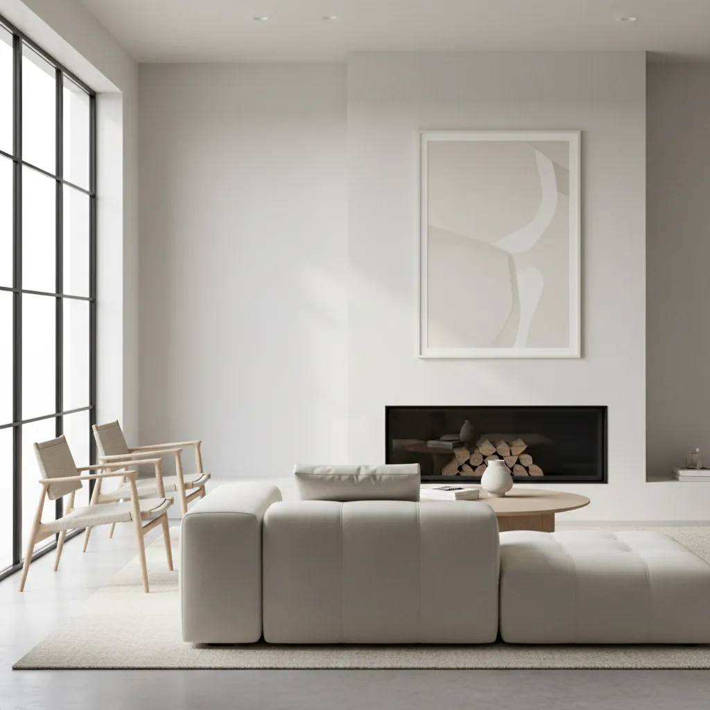 low back sofa allowing clear view of fireplace in modern living room