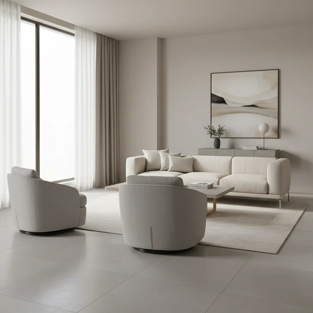 low profile swivel chairs keeping sightlines open in a small living room