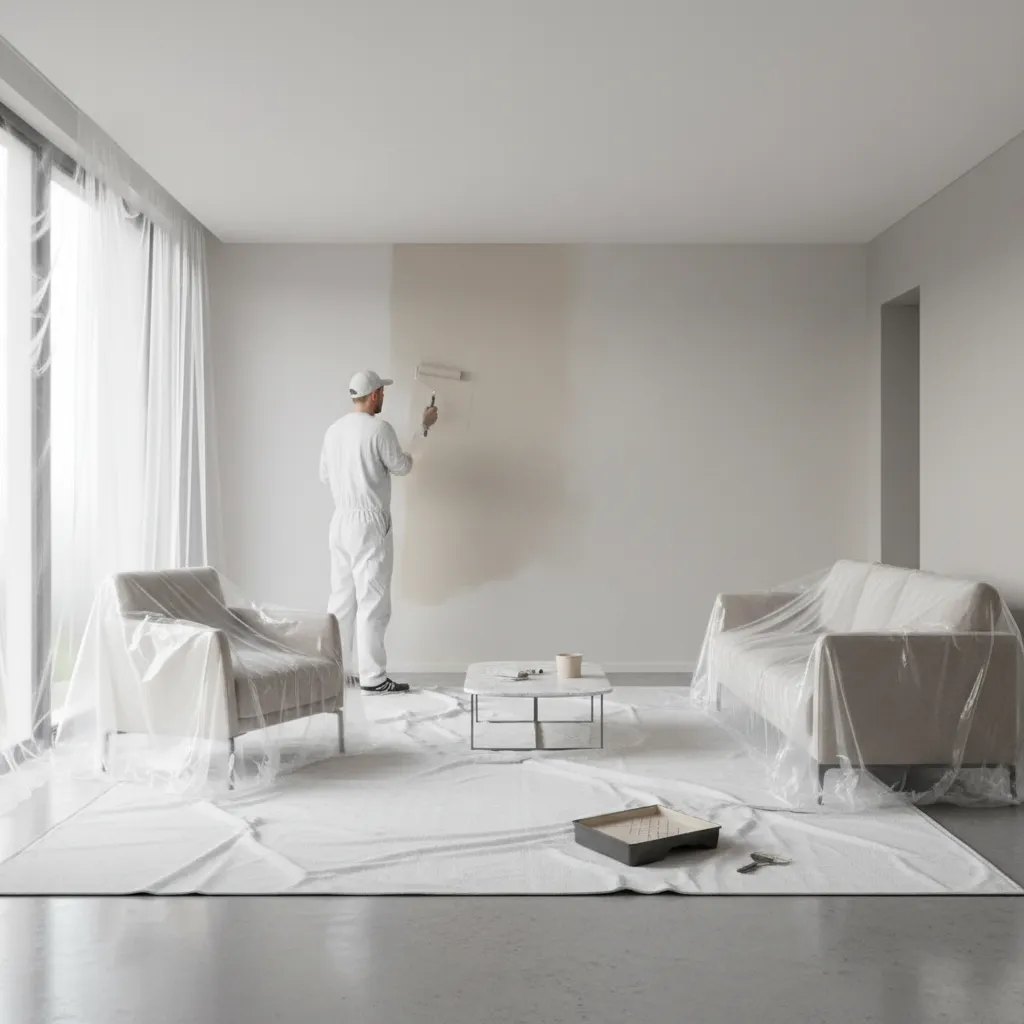 Interior room being painted with low VOC paint during renovation