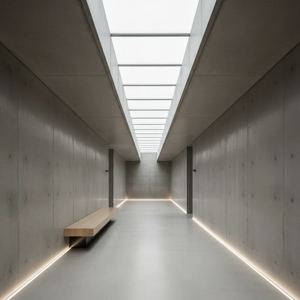 Lucernario largo iluminando pasillo en vivienda subterránea