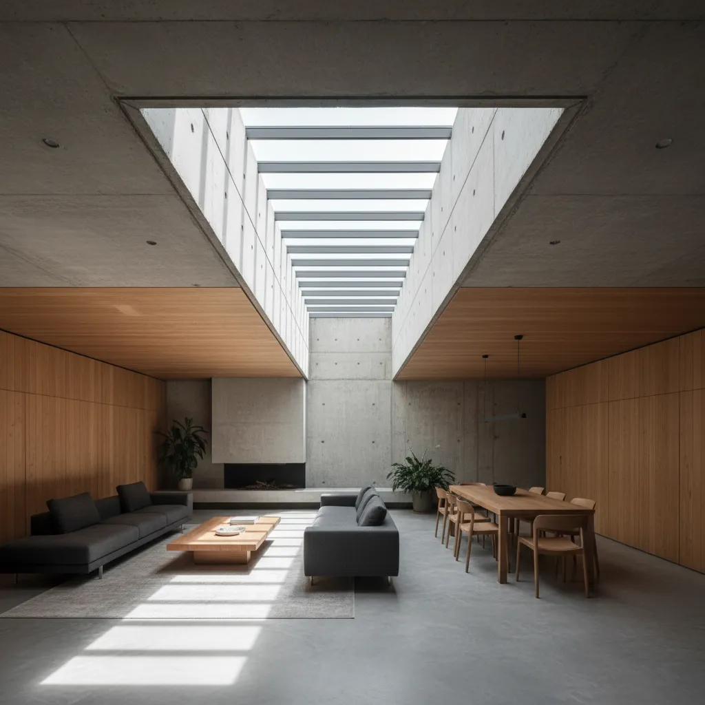 Lucernario longitudinal iluminando interior de vivienda subterránea