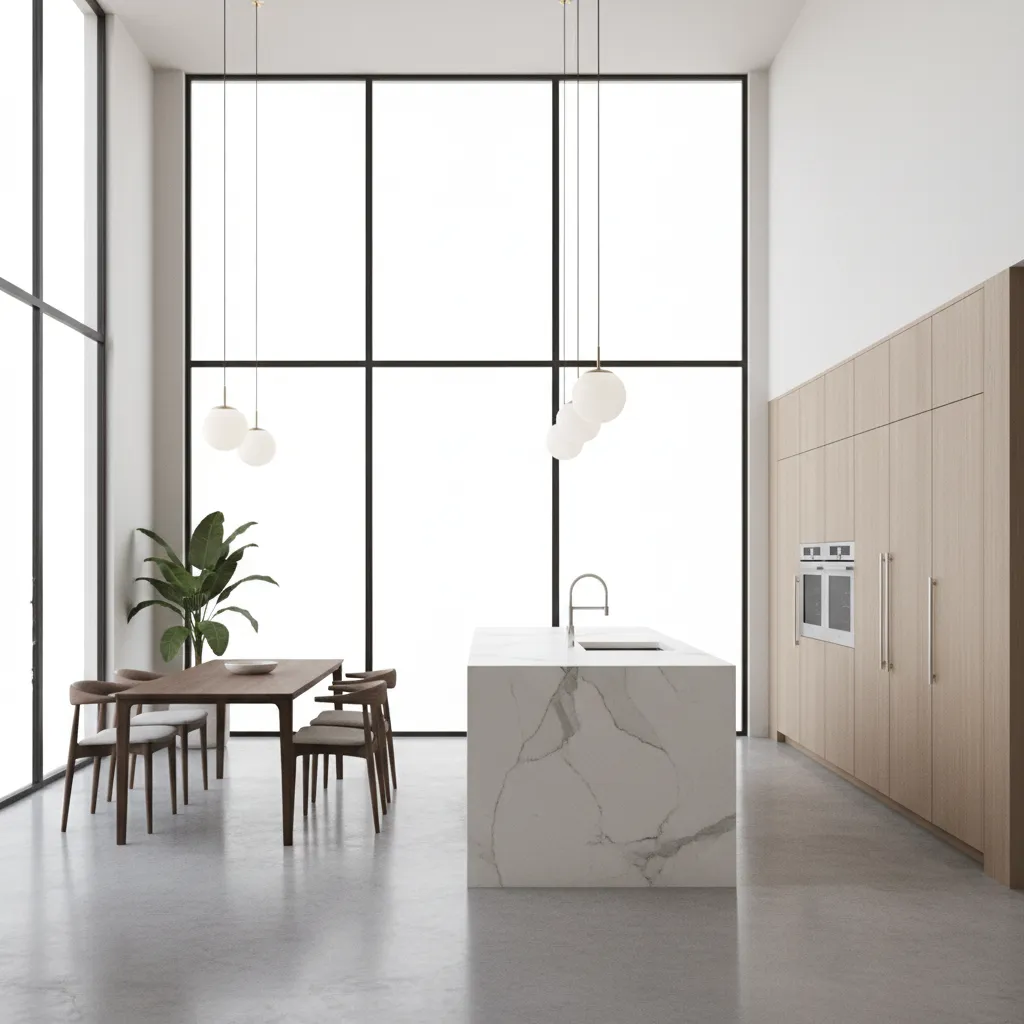 bright modern kitchen interior render example similar to Lumion style visualization