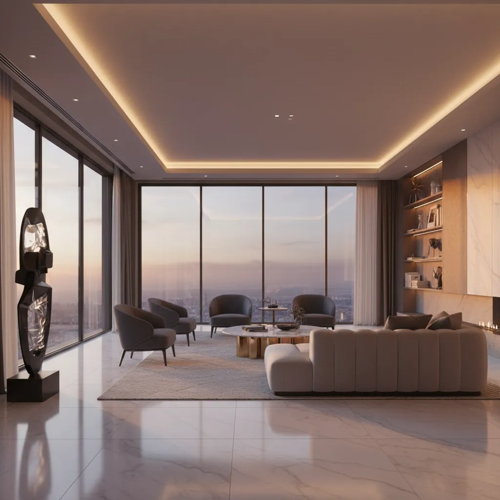 cinematic interior render with dramatic lighting created using lumion