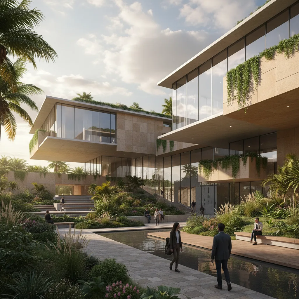 real time architectural visualization scene with landscape and lighting