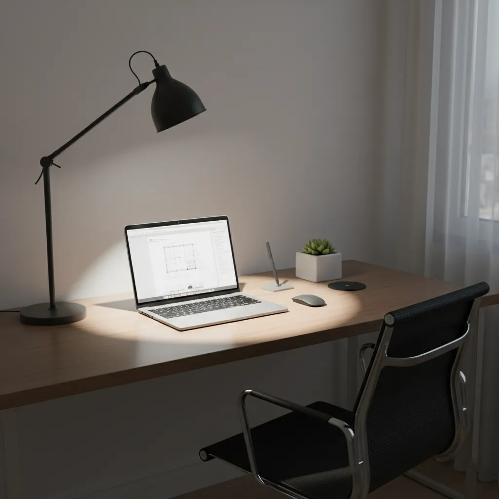 Desk surface illuminated by focused lighting demonstrating lux measurement
