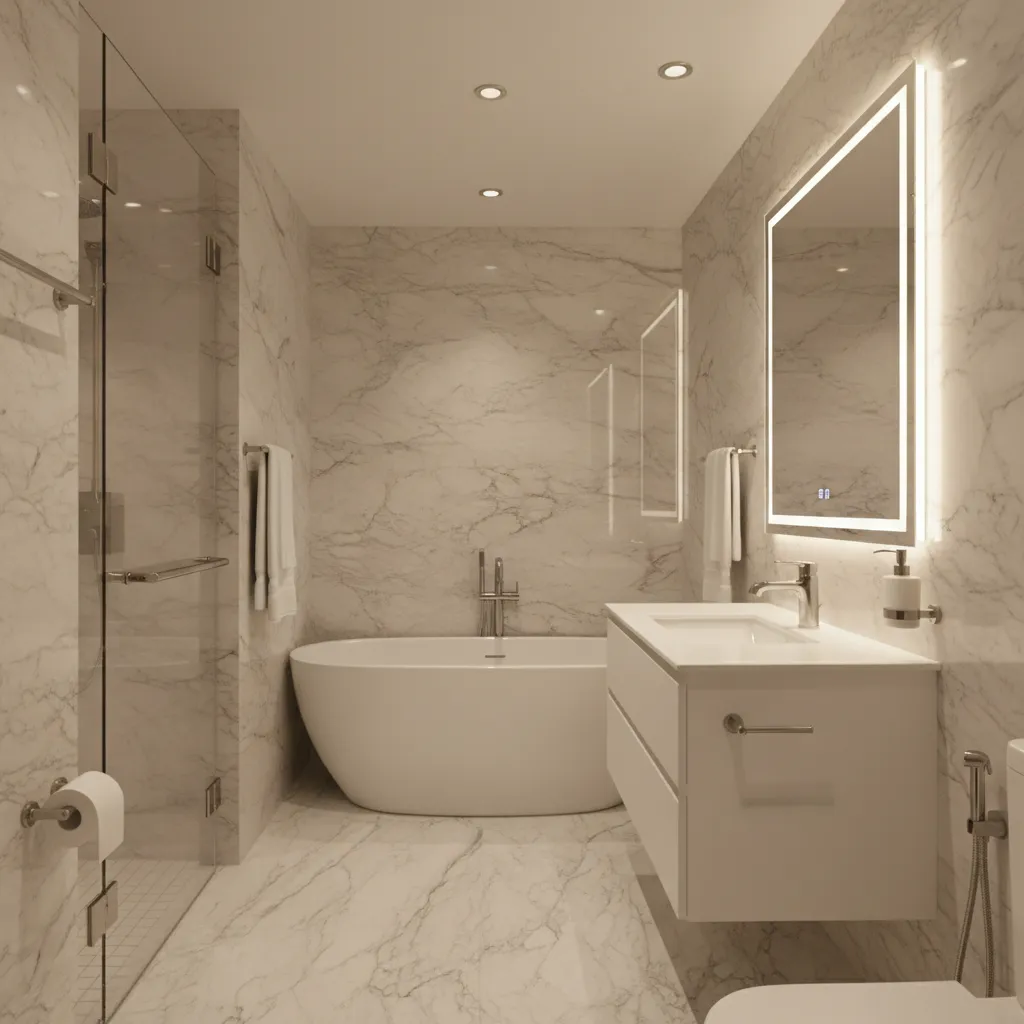 Luxury bathroom showing how metallic finishes interact with lighting