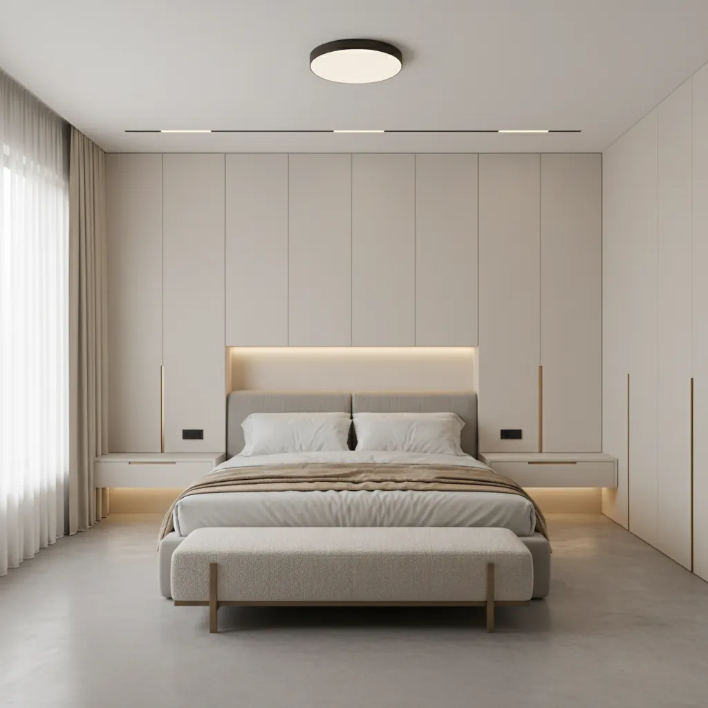 Luxury bedroom with built in wardrobe and concealed storage
