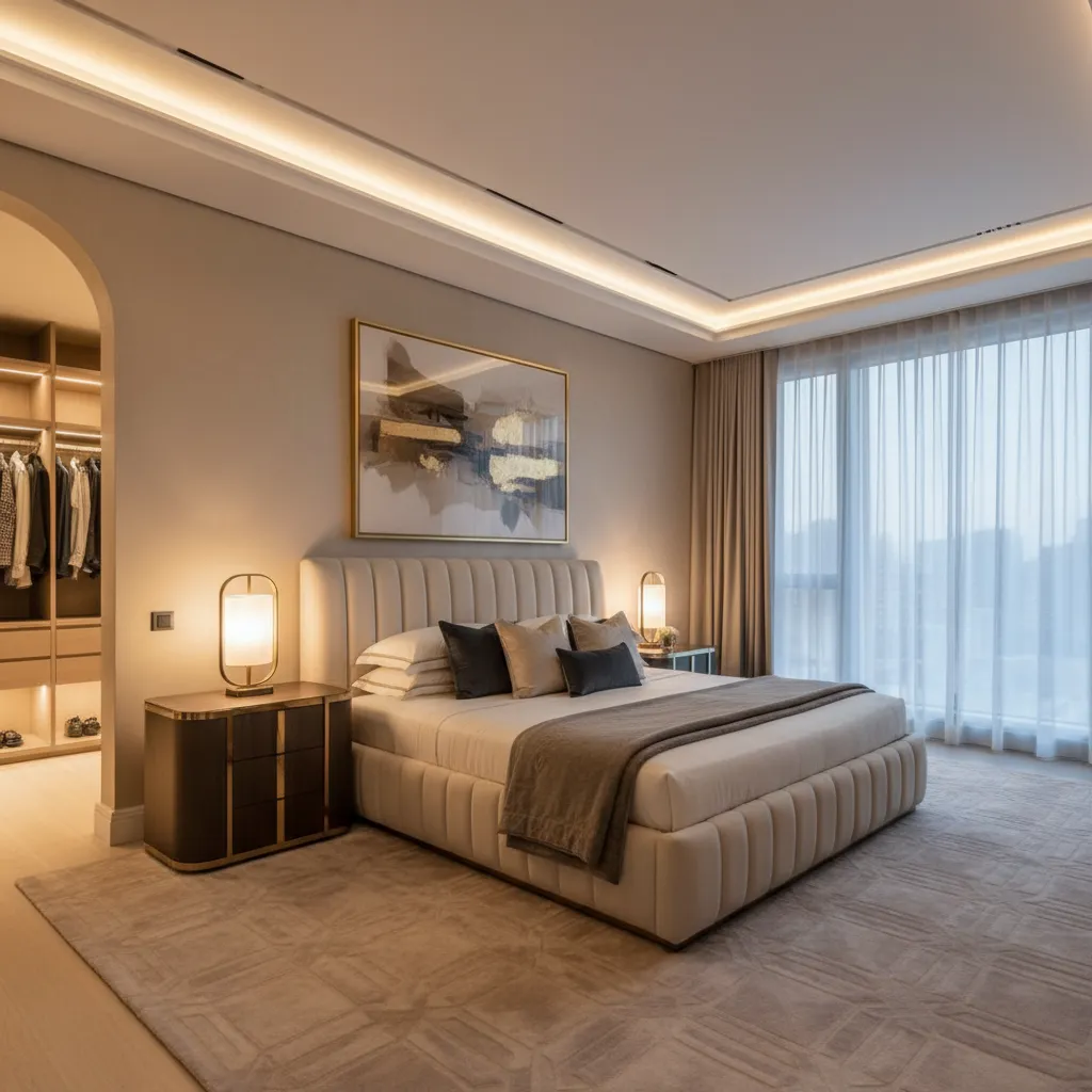 Suite principal de casa de lujo con diseño elegante