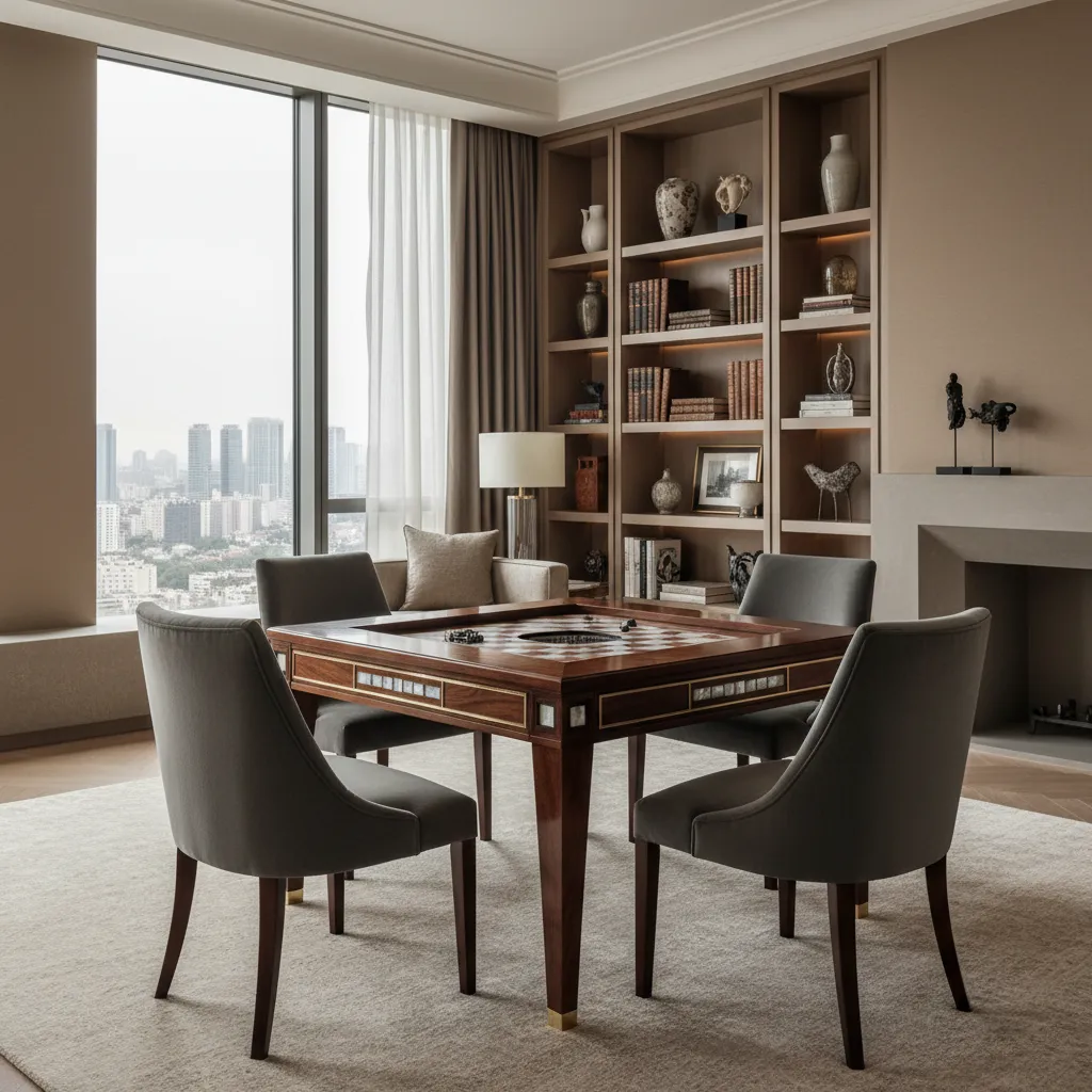 High-end handcrafted board game table in a luxury living room