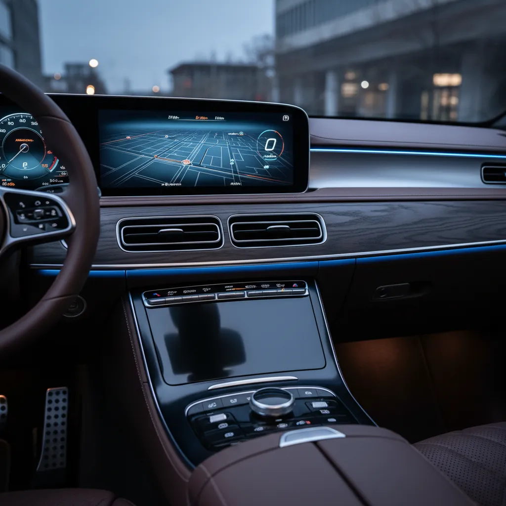 Tablero de coche premium con pantallas digitales e iluminación ambiental
