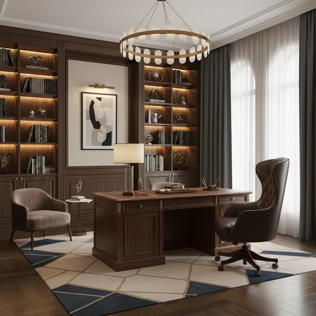 Luxury executive home office with large leather statement office chair