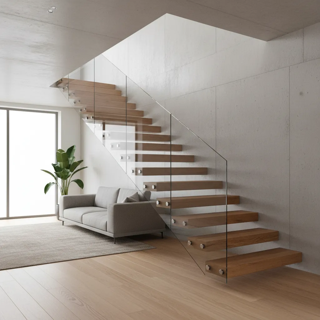 Escalera flotante moderna en una casa de lujo