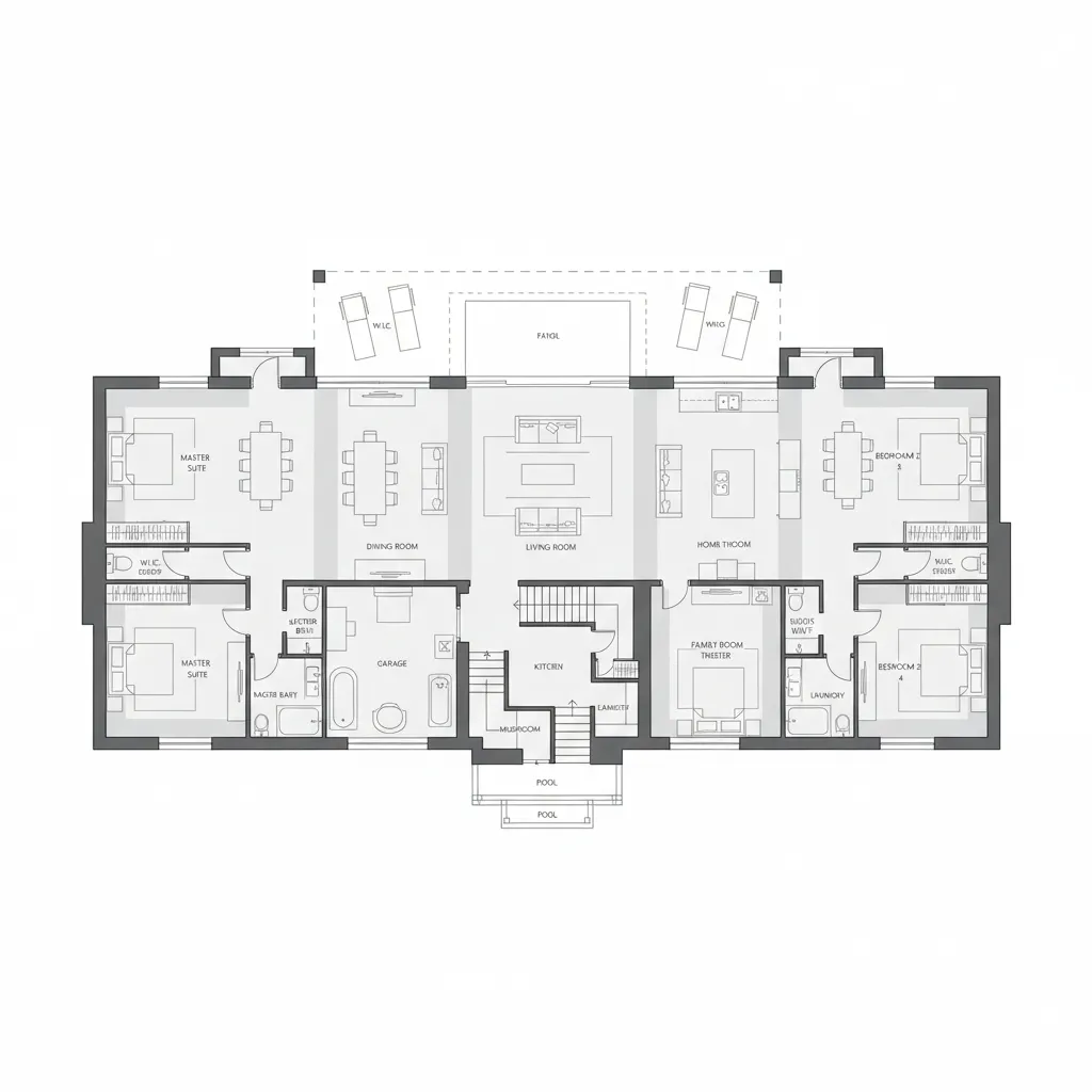Large luxury house floor plan layout visualization