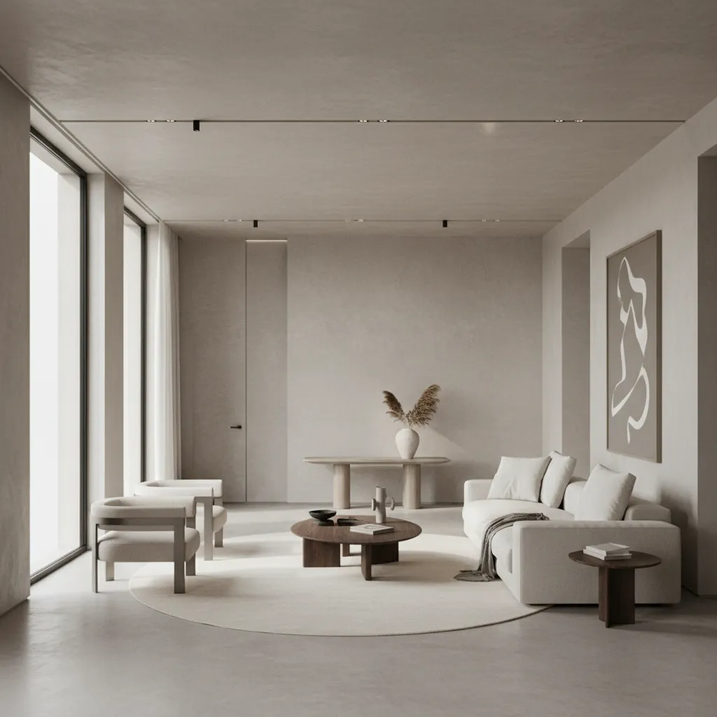 Interior minimalista de casa de lujo con muebles de diseño