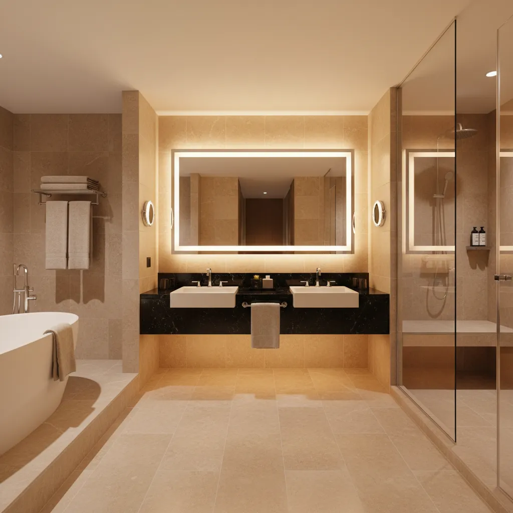 Black Countertops in Luxury Hotel and Spa Bathroom Design