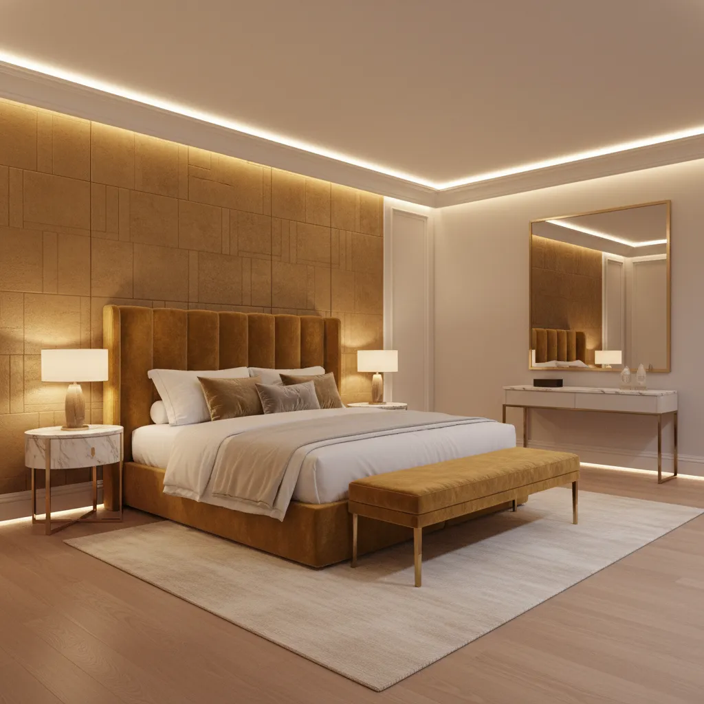 How Luxury Hotels and Designers Use Gold Bedroom Walls