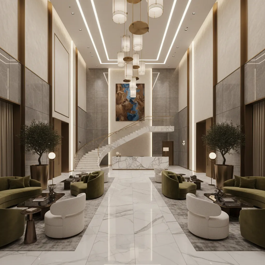 Lobby de hotel de lujo con diseño contemporáneo