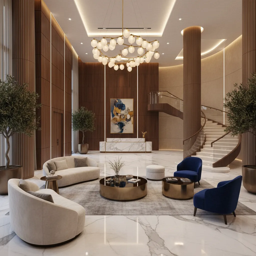 Interior de hotel de lujo diseñado con estética contemporánea