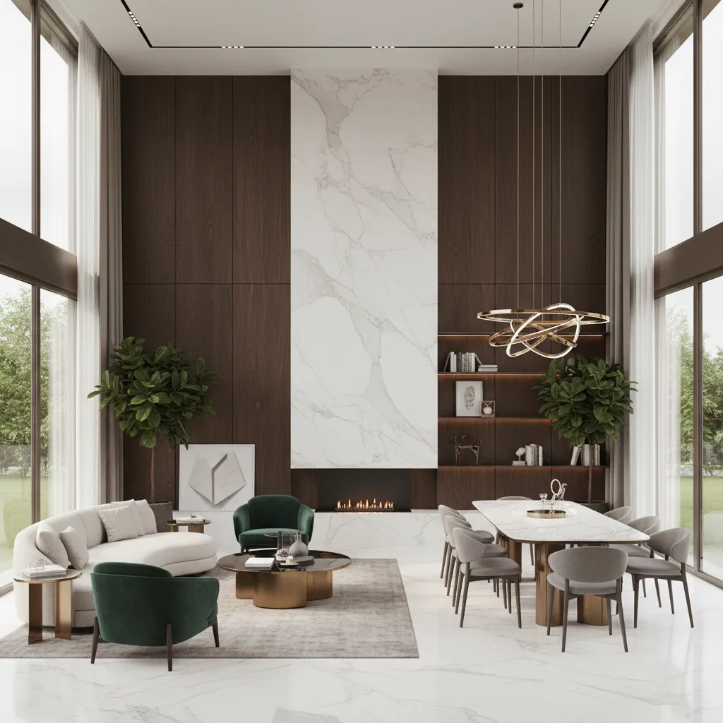 Render 3D realista de interior de casa de lujo