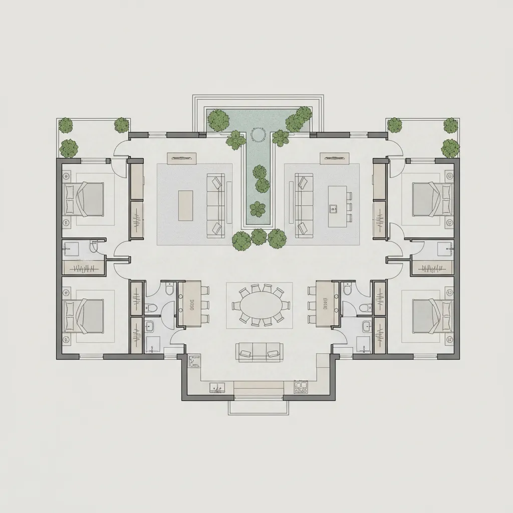 detailed luxury house floor plan drawing with zoning layout